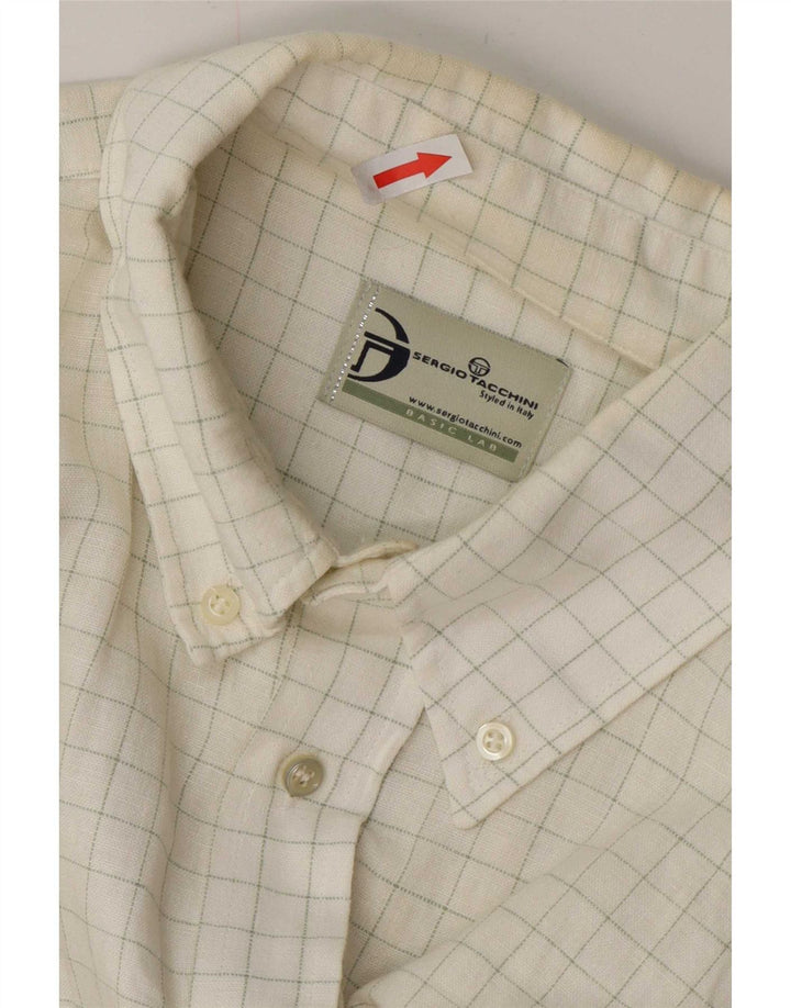 Sergio Tacchini muška košulja XL bijelo karirano laneno rublje