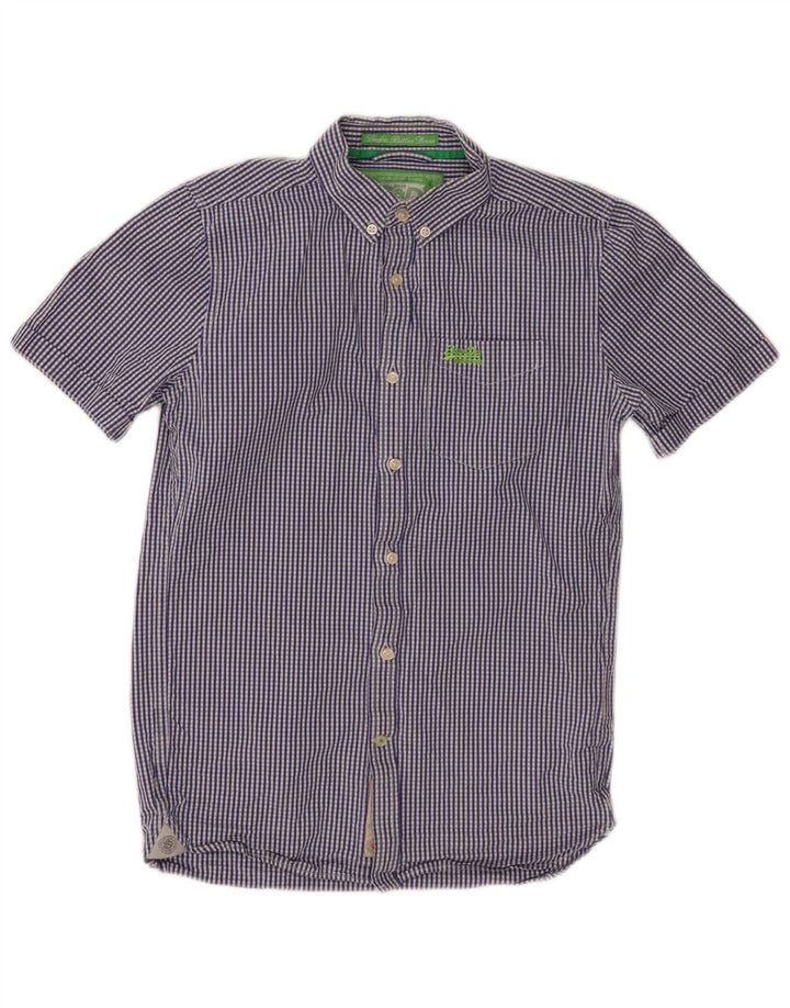 SUPERDRY muška majica kratkih rukava Mala mornarsko plava pamuk gingham