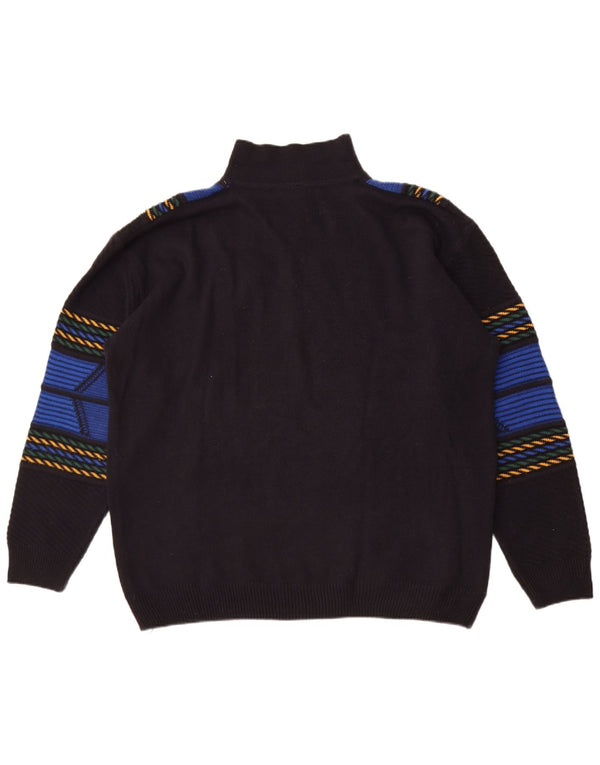 Vintage muški pulover s polo izrezom UK 50/52 3XL crni geometrijski