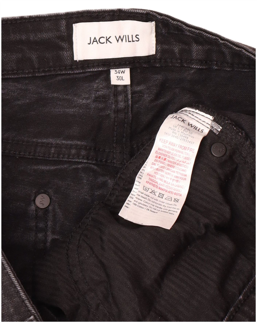 JACK WILLS Muške uske traperice W34 L27 crni pamuk