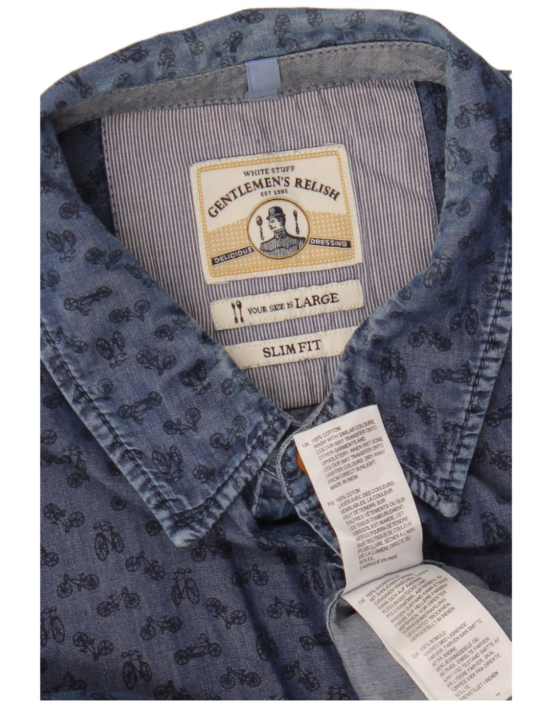 Bijela muška uska košulja s apstraktnim uzorkom, veliki plavi pamuk