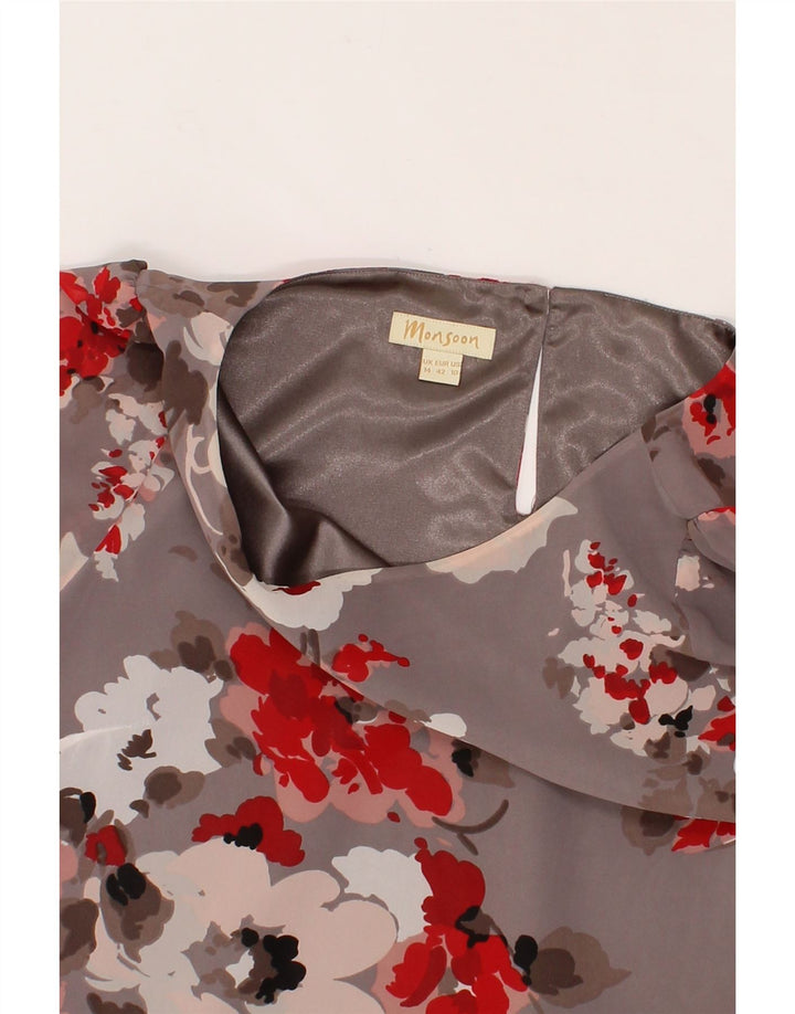 MONSOON Womens 3/4 Sleeve Shift Dress UK 14 Large Grey Floral Polyester Vintage Monsoon and Second-Hand Monsoon from Messina Hembry 