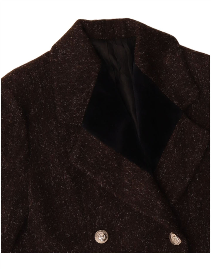 VINTAGE ženski kaput s dvorednim kopčanjem UK 12 Srednje smeđa vuna s pjegama