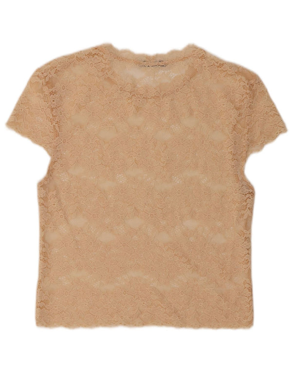 Zara Womens Lace See Through Top UK 10 Small Beige Floral