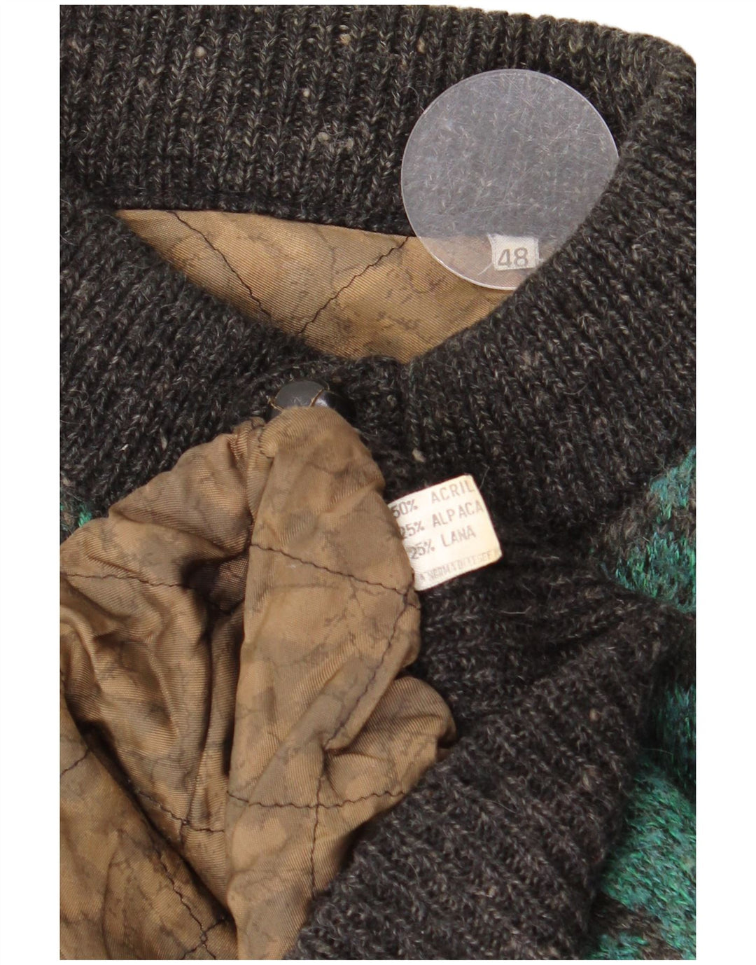 Vintage muška pletena bomber jakna s apstraktnim uzorkom IT 48 Srednje zelena akril