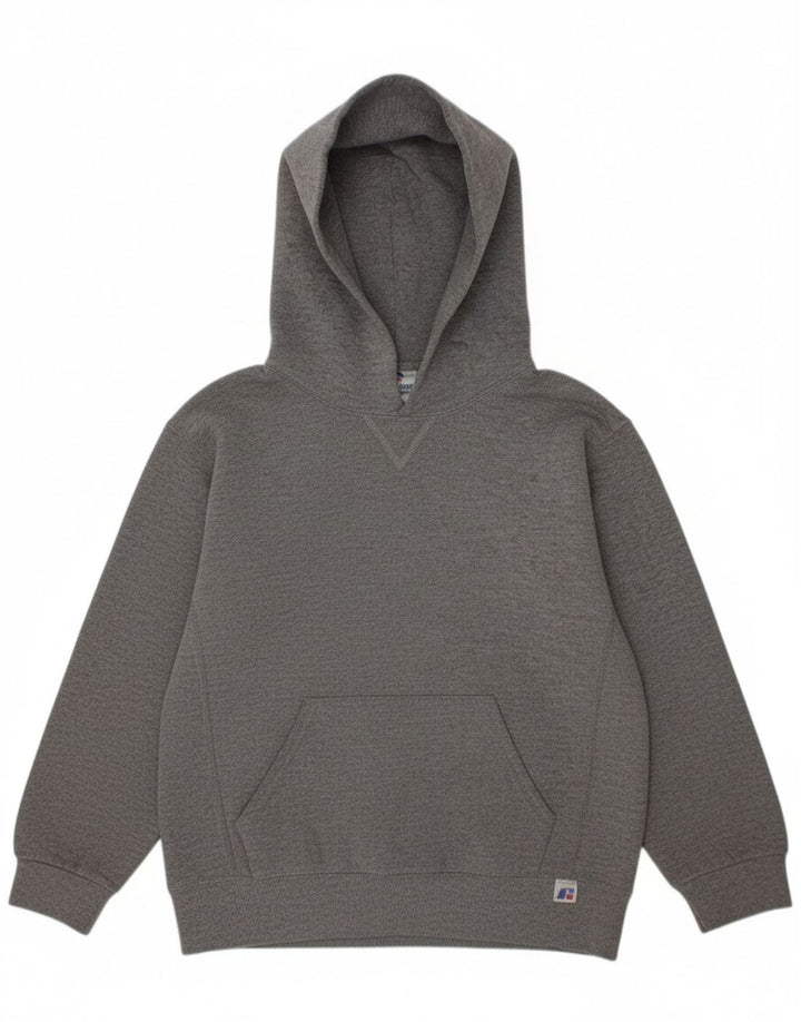 RUSSELL ATHLETIC Boys Hoodie Jumper 6-7 Years Small Grey Polyester