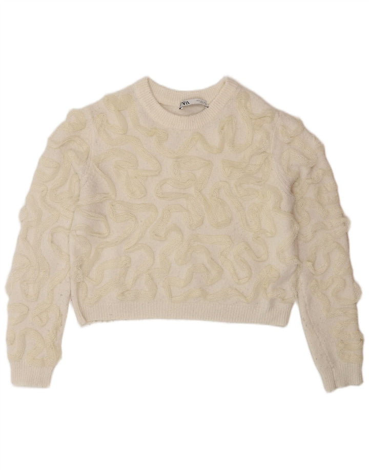 Zara ženski džemper s okruglim izrezom s apstraktnim uzorkom UK 10 Small Off White