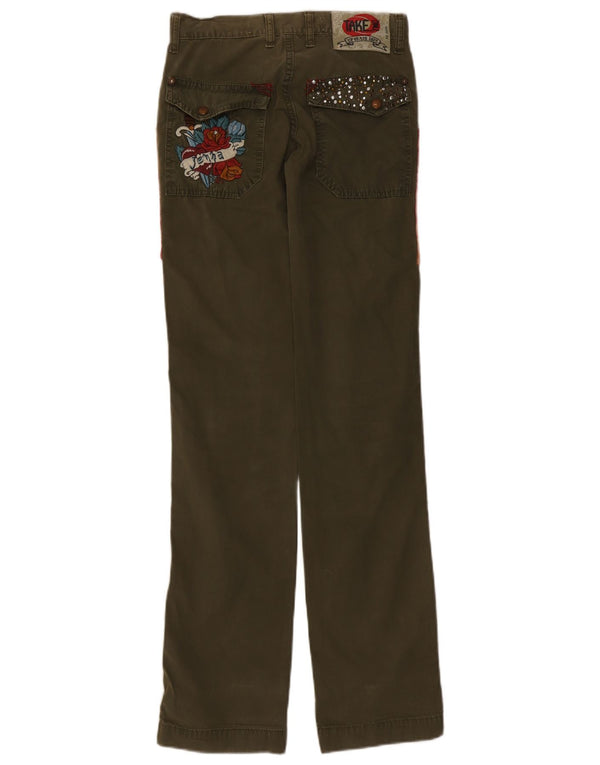 Take Two Womens Straight Casual Trousers W27 L34 Khaki Floral Cotton