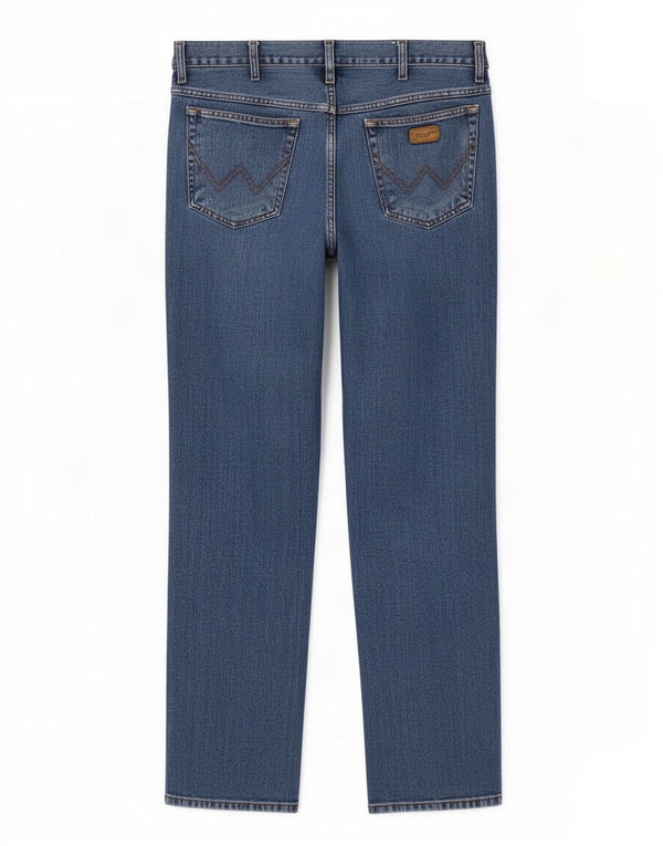 Wrangler muške teksaške ravne traperice W38 L34 plavi pamuk