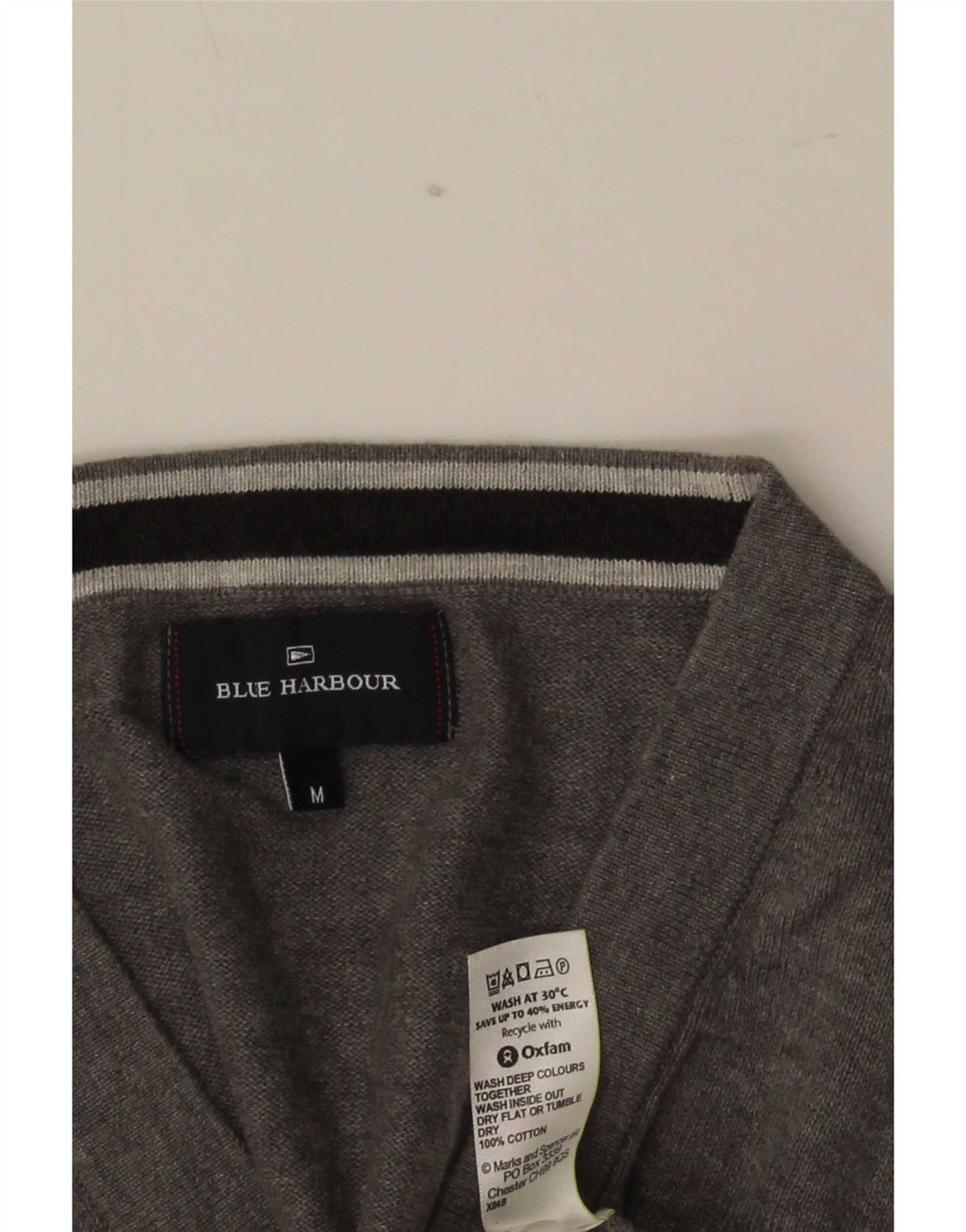 Marks & Spencer muški plavi Harbor kardigan džemper srednje sive boje od pamuka