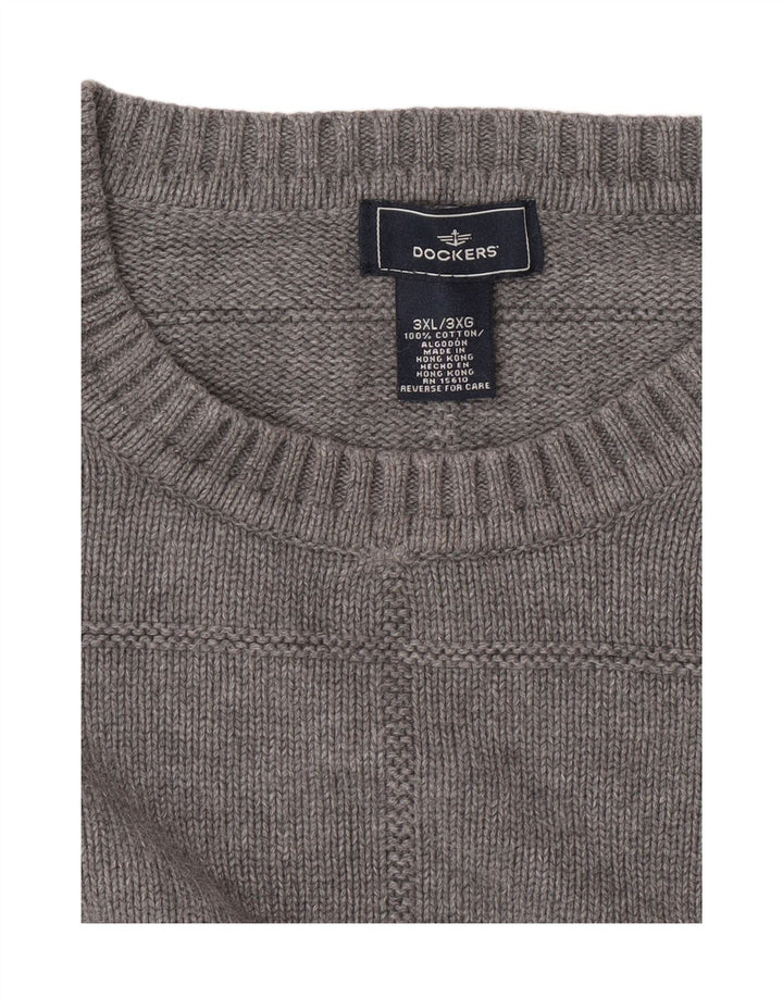 DOCKERS Mens Crew Neck Jumper Sweater 3XL Grey Check Cotton Vintage Dockers and Second-Hand Dockers from Messina Hembry 