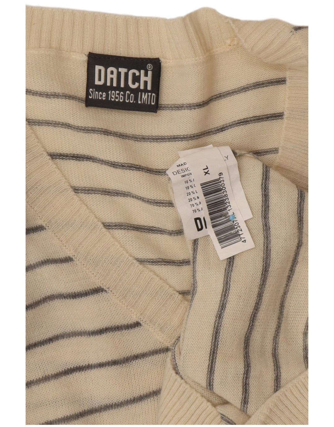 DATCH Muški džemper s V-izrezom XL od sivobijelog prugastog akrila