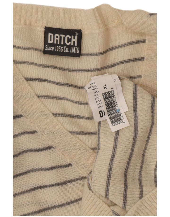 DATCH Muški džemper s V-izrezom XL od sivobijelog prugastog akrila