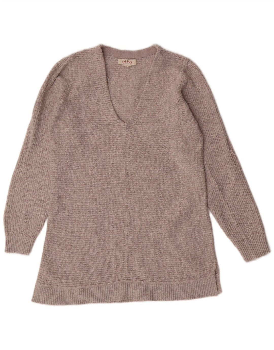 FAT FACE Ženski dugi džemper s V-izrezom UK 10 Mali sivi pamuk