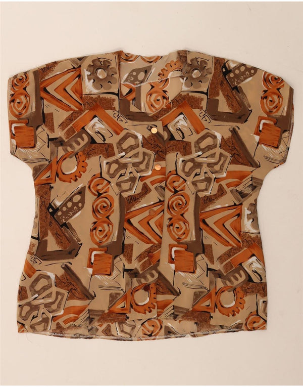 Vintage ženska majica kratkih rukava UK 14 Large Beige Geometric