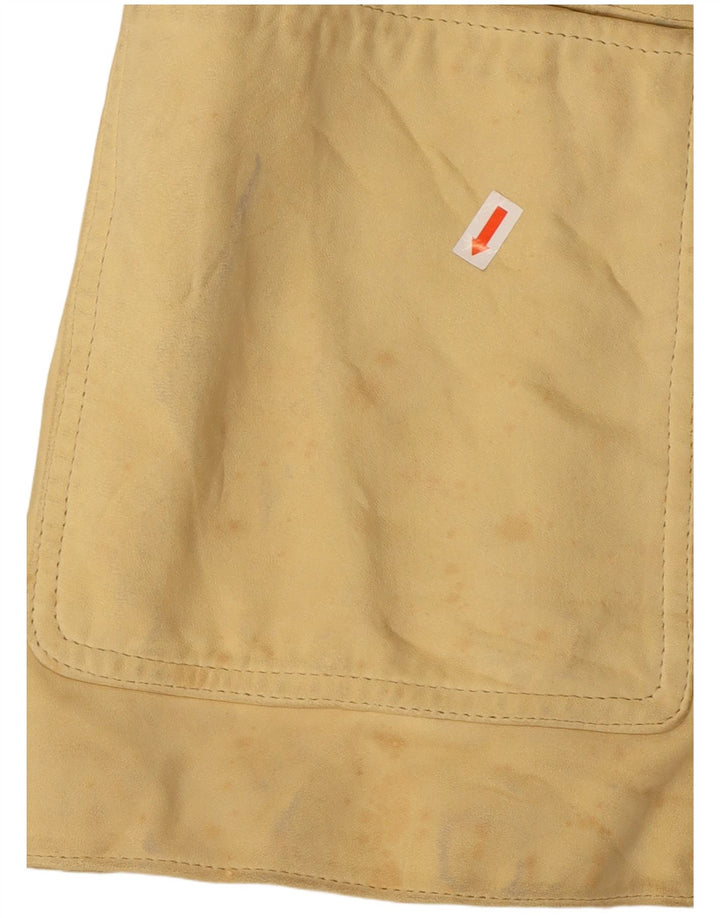 Vintage ženska kožna jakna s 3 gumba UK 10 Mala žuta