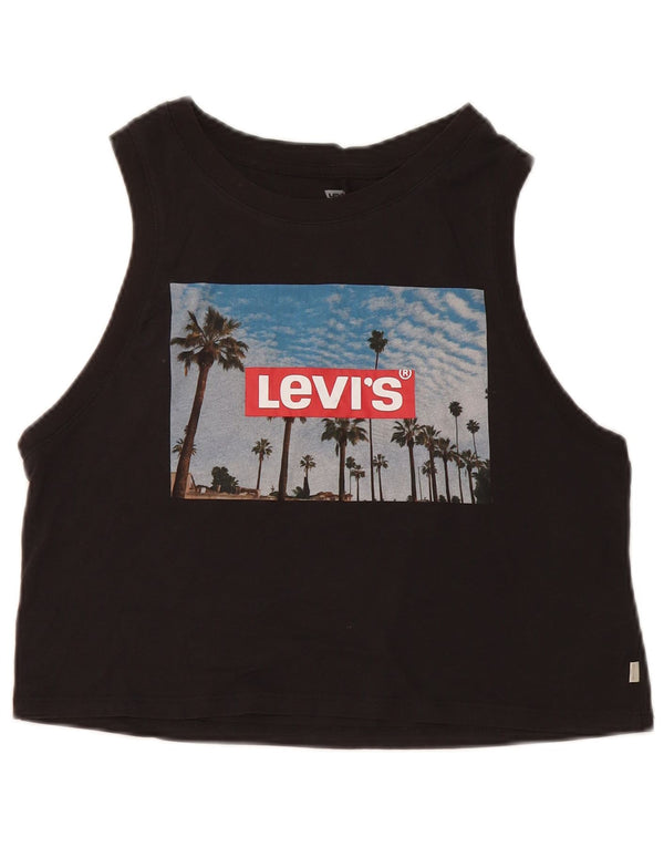 Levi's Womens Crop Graphic Vest Top UK 10 Small Black Cotton