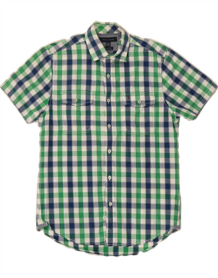 TOMMY HILFIGER Mens Custom Fit Short Sleeve Shirt Medium Green Check Vintage Tommy Hilfiger and Second-Hand Tommy Hilfiger from Messina Hembry 