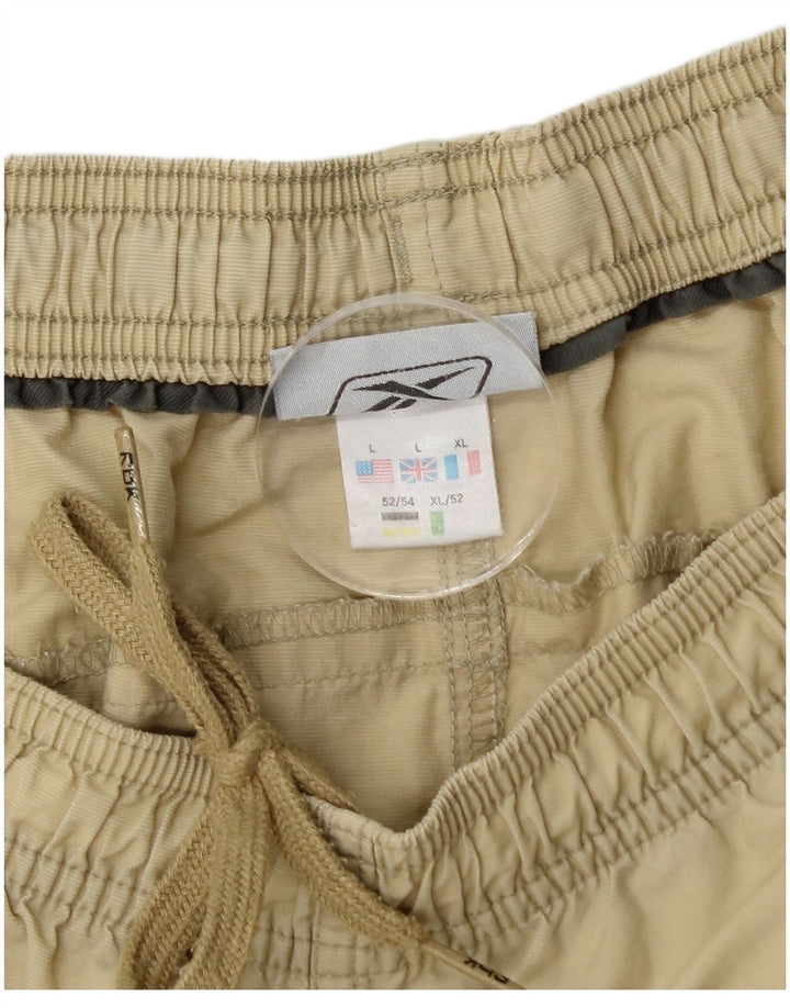 REEBOK Mens Graphic Tracksuit Trousers Large  Beige Nylon