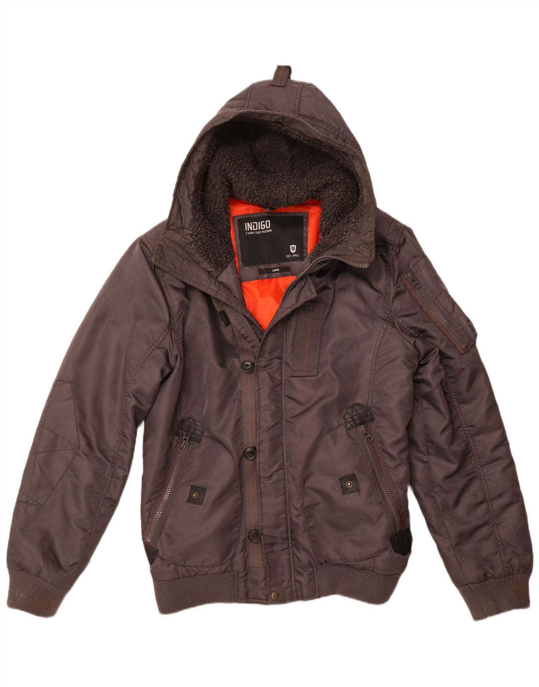 INDIGO muška bomber jakna s kapuljačom UK 40 veliki sivi najlon