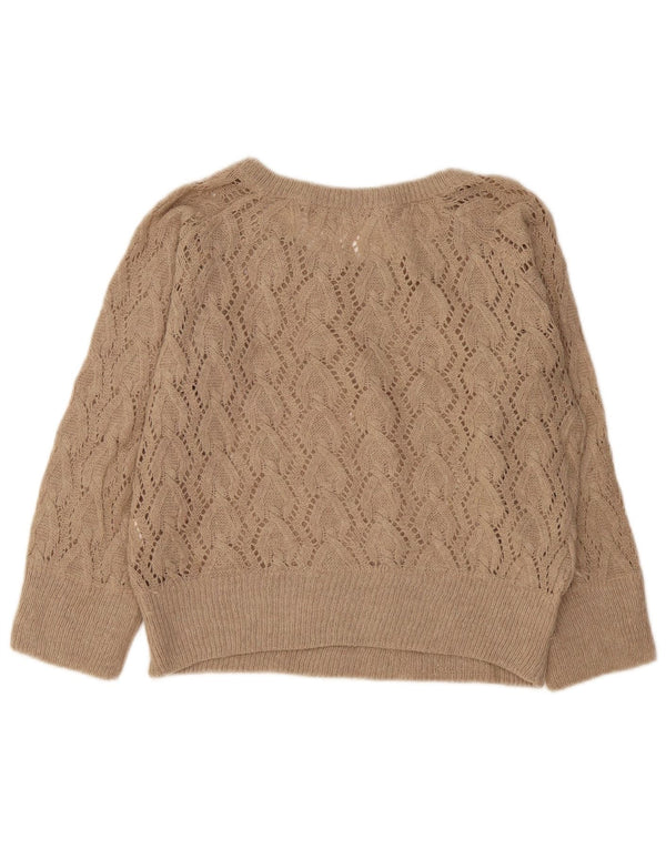 Zara Womens Crop Boat Neck Jumper Sweater UK 16 Large Beige Acrylic