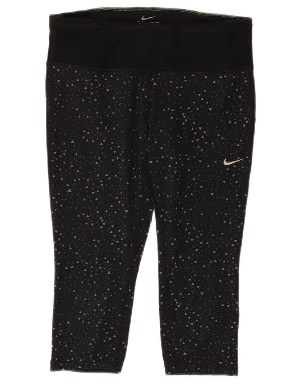Nike Ženske Dri Fit Capri tajice UK 10 Male crne geometrijske poliesterske