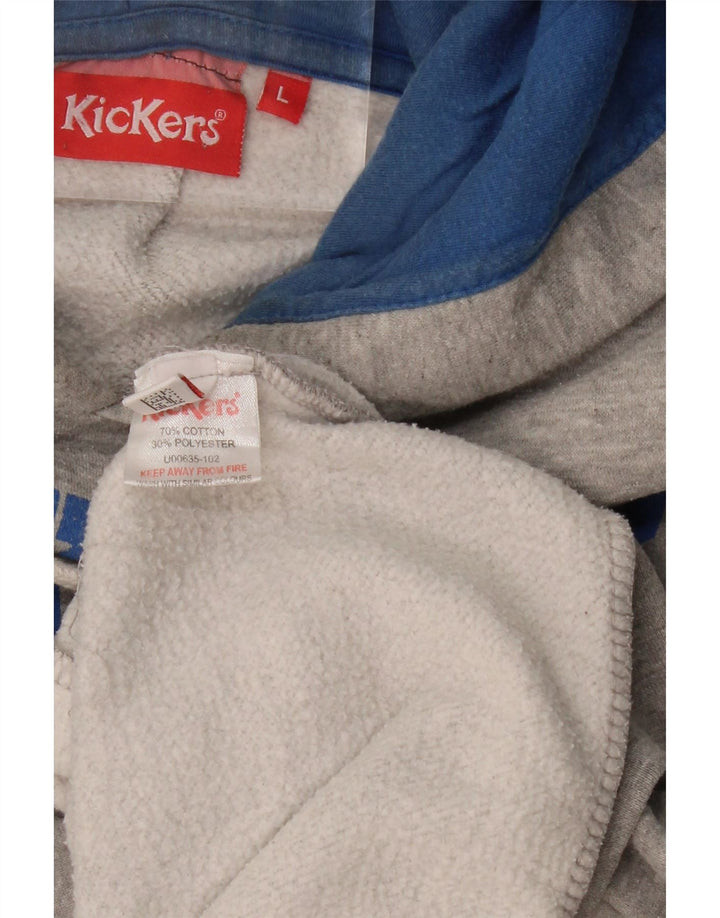 KICKERS Mens Graphic Hoodie Jumper Large Grey Cotton
