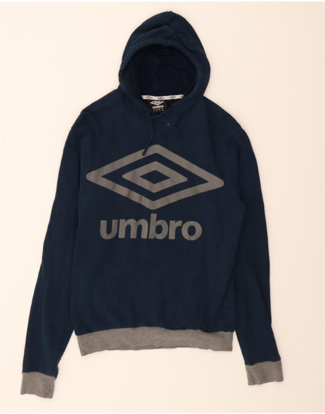 UMBRO Mens Graphic Hoodie Jumper Medium Navy Blue Cotton Vintage Umbro and Second-Hand Umbro from Messina Hembry 