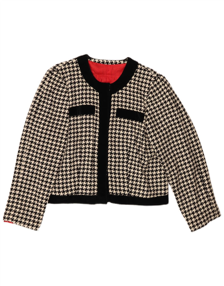 VINTAGE Ženska bolero jakna UK 12 srednje crna houndstooth