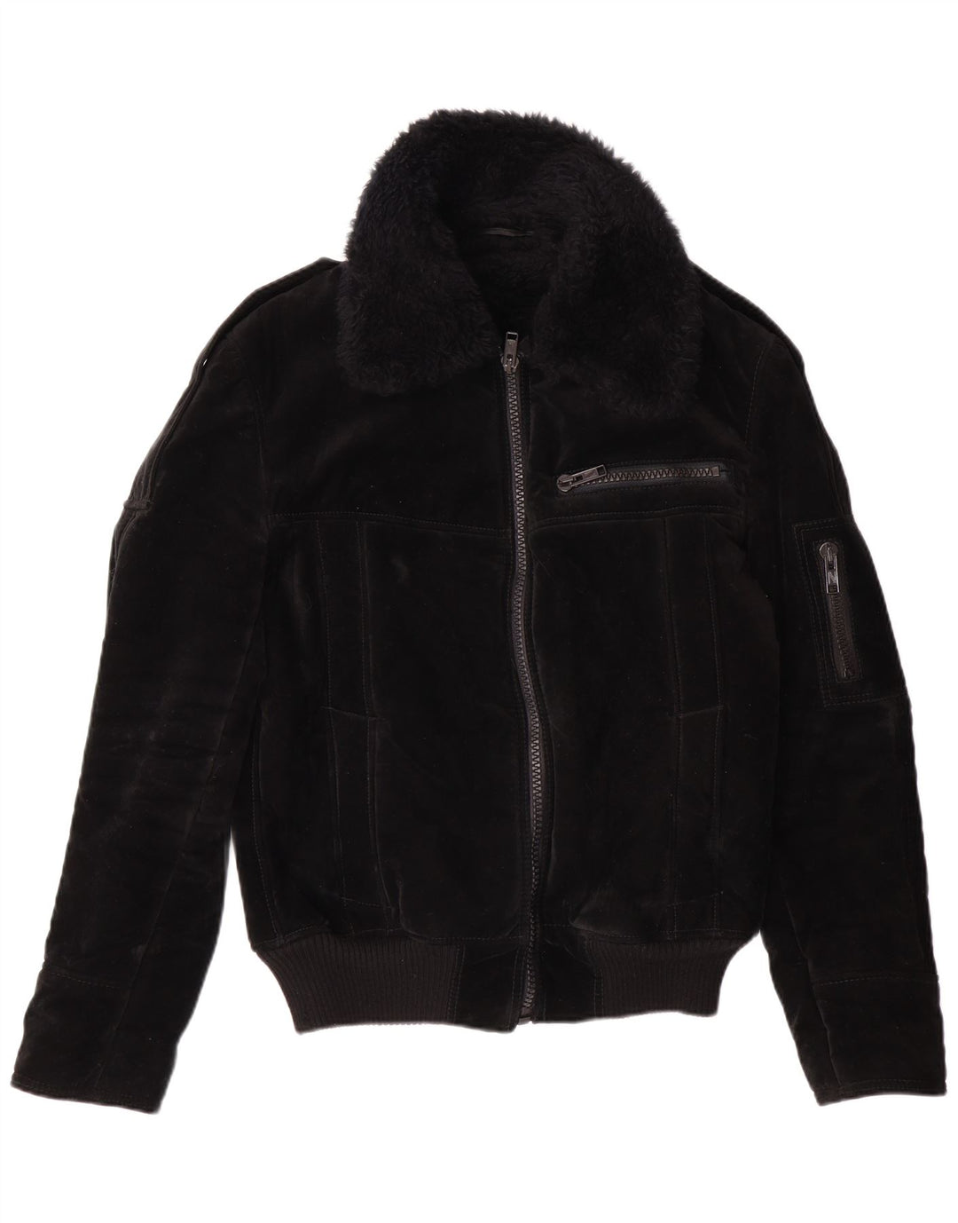 VINTAGE ženska šerpa jakna UK 12 Srednja crna viskoza