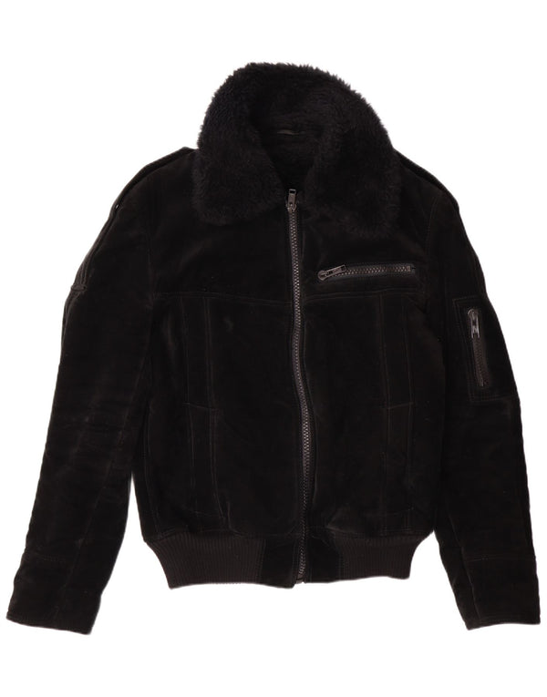 VINTAGE ženska šerpa jakna UK 12 Srednja crna viskoza