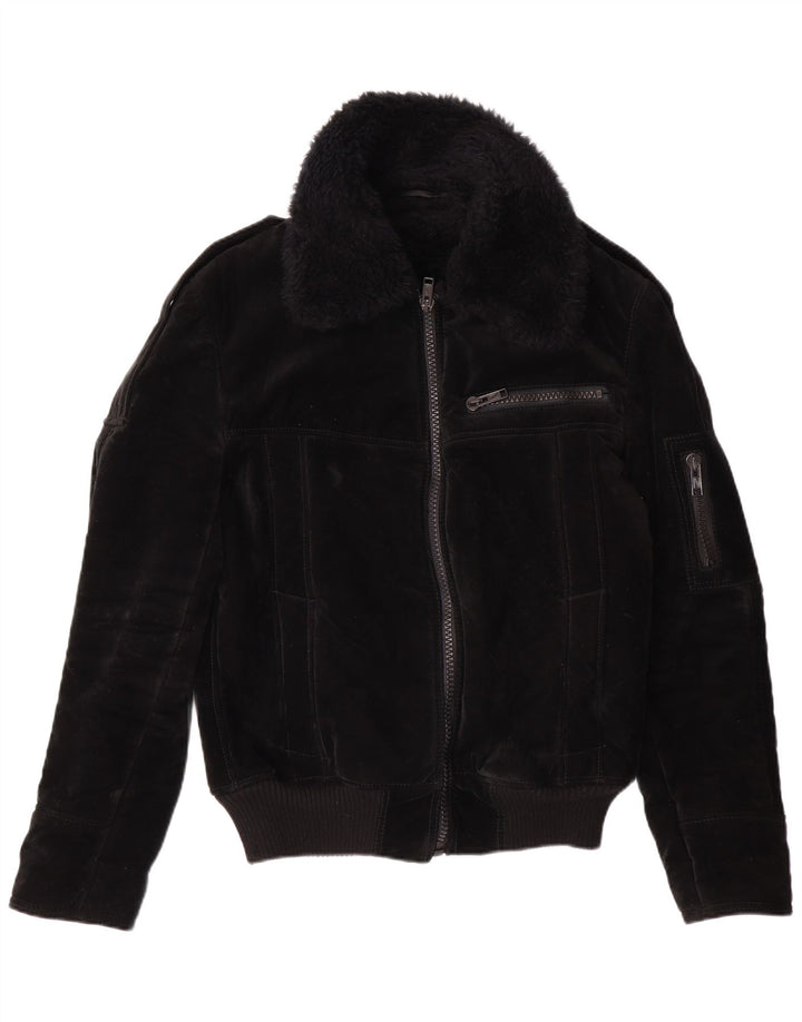 VINTAGE ženska šerpa jakna UK 12 Srednja crna viskoza