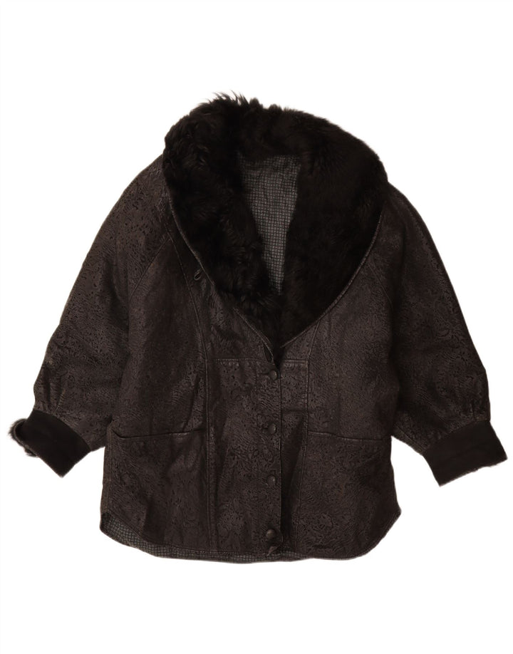 Vintage ženska prevelika kožna jakna IT 46 velika crna koža