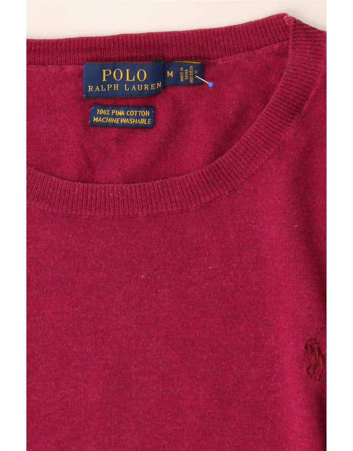 POLO RALPH LAUREN Womens Boat Neck Jumper Sweater UK 14 Medium Pink Cotton Vintage Polo Ralph Lauren and Second-Hand Polo Ralph Lauren from Messina Hembry 
