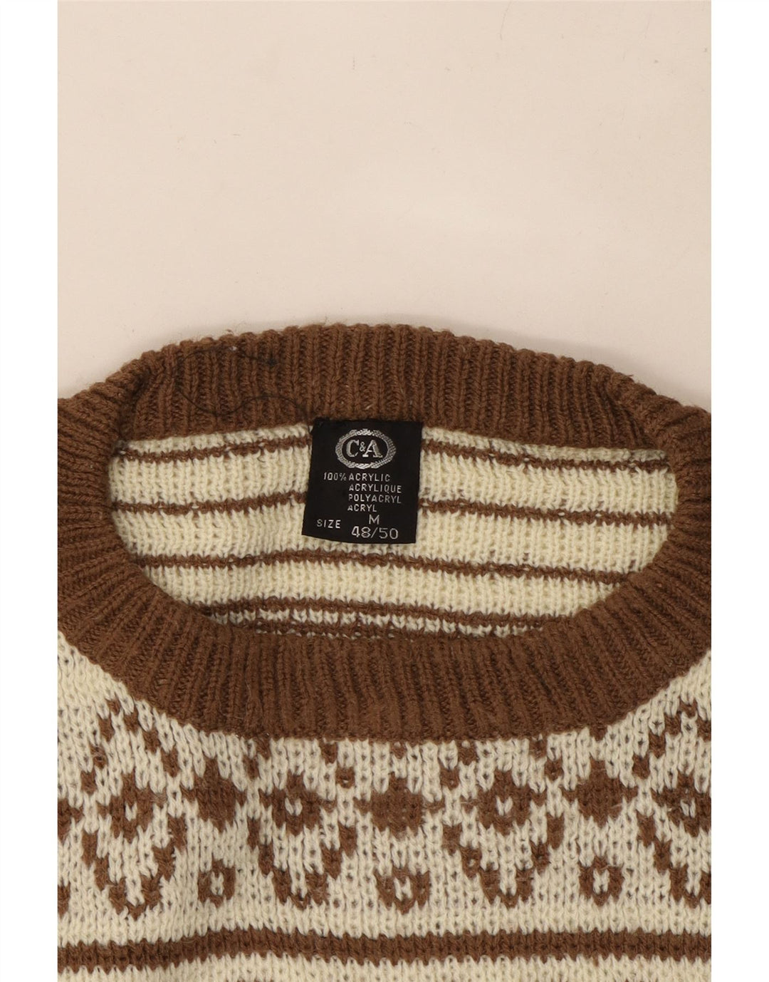 C & A muški džemper s okruglim izrezom IT 48/50 Medium Beige Fair Isle