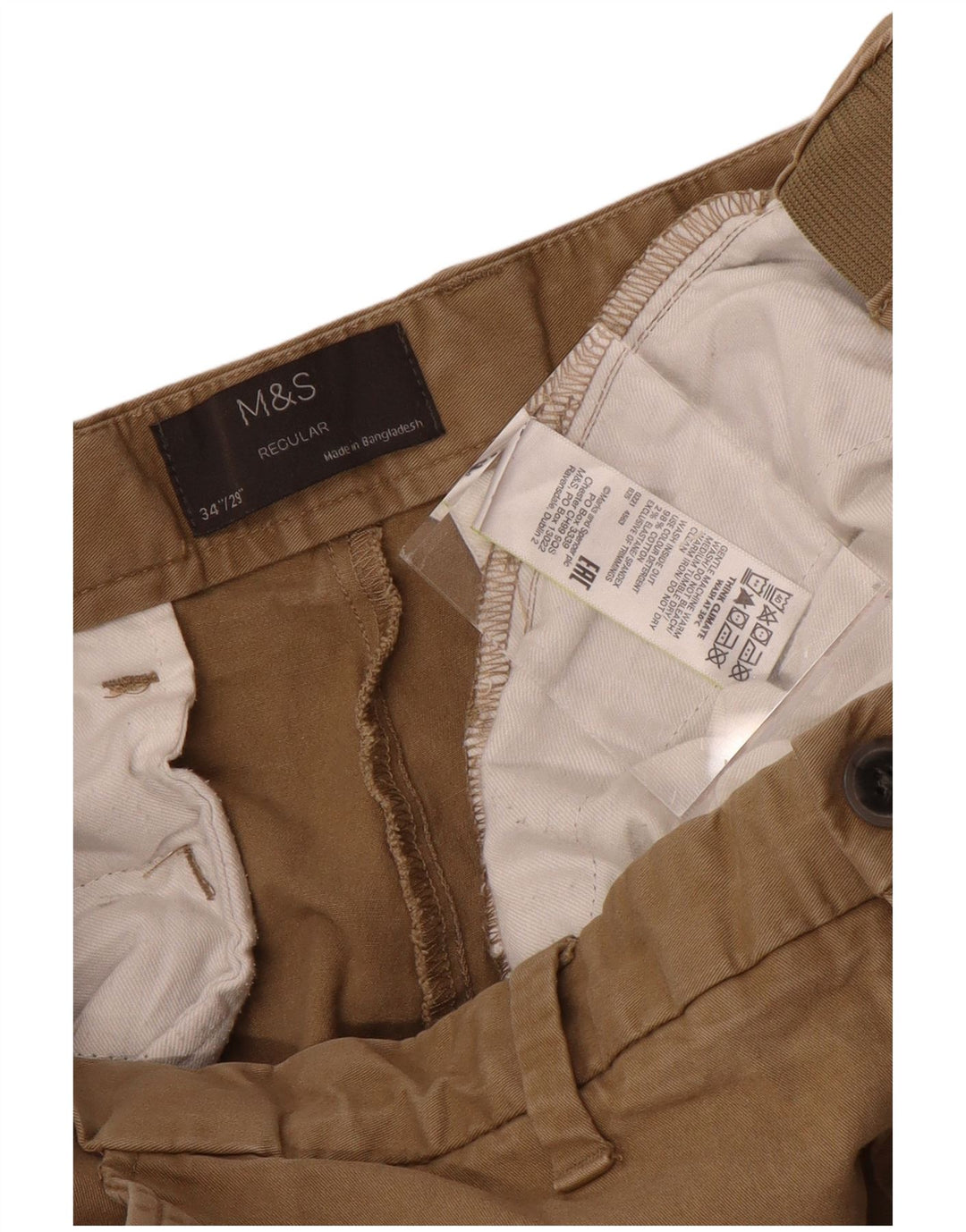Marks & Spencer muške obične chino hlače W34 L29 smeđi pamuk