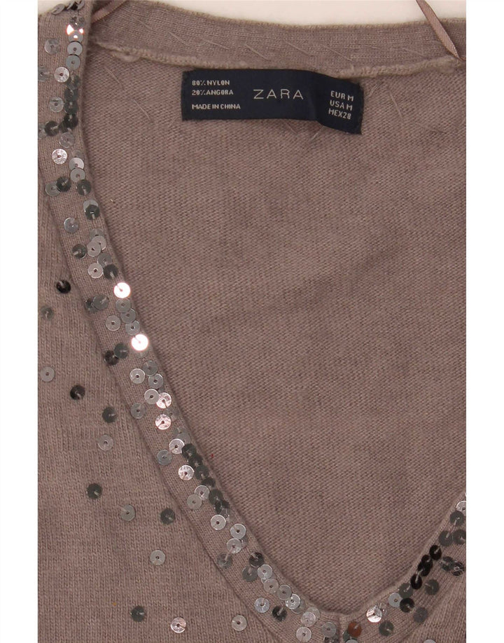Zara ženski džemper s V-izrezom UK 14 Srednje smeđa