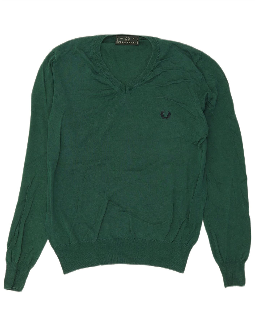 Fred Perry muški džemper s V-izrezom Srednje zeleni pamuk
