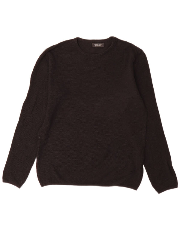 Zara Mens Crew Neck Jumper Sweater Large Black Cotton