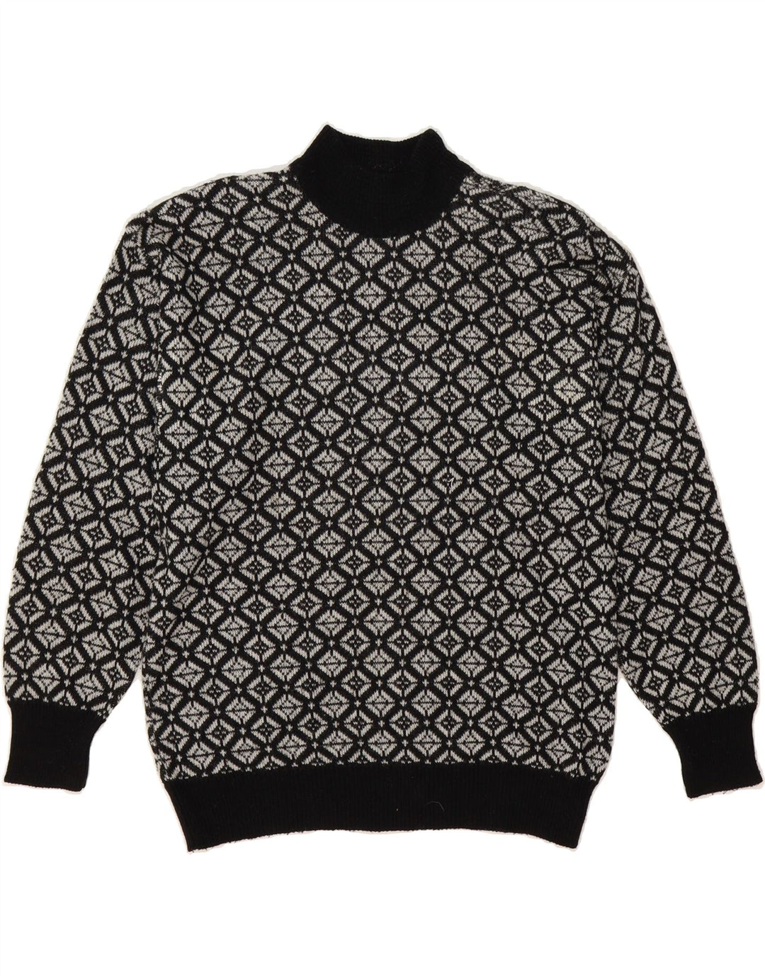 VINTAGE Womens Turtle Neck Jumper Sweater IT 46 Large Black Argyle/Diamond Vintage Vintage and Second-Hand Vintage from Messina Hembry 