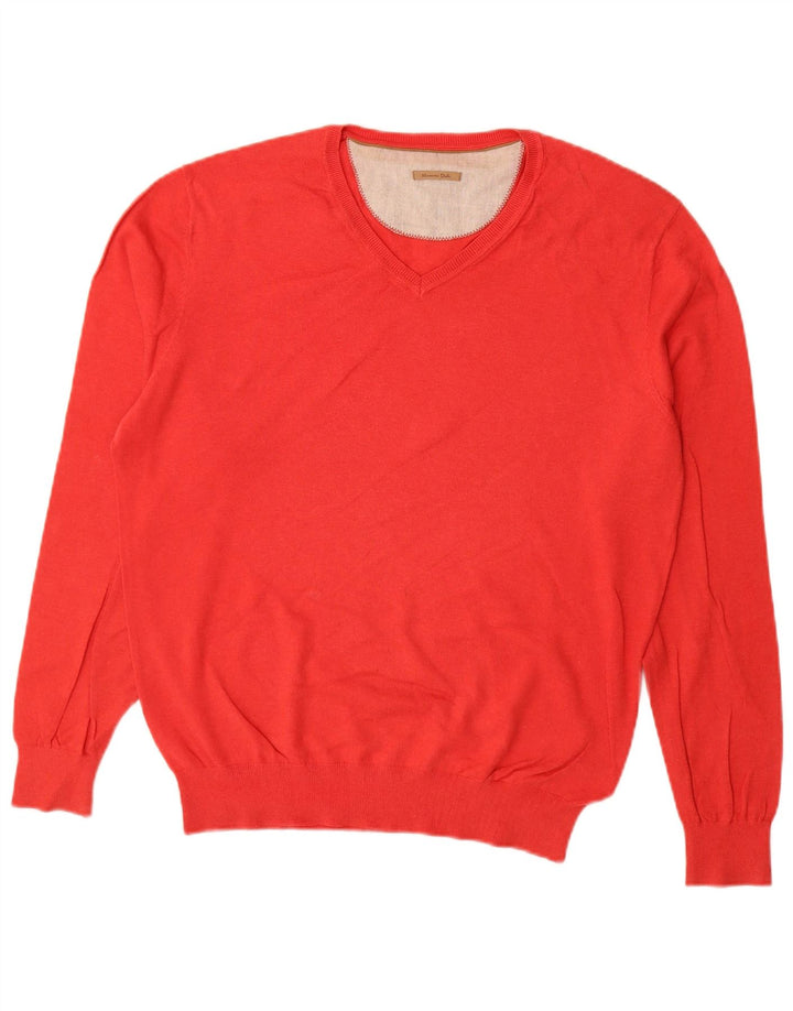 MASSIMO DUTTI Muški džemper s V-izrezom, veliki crveni kašmir