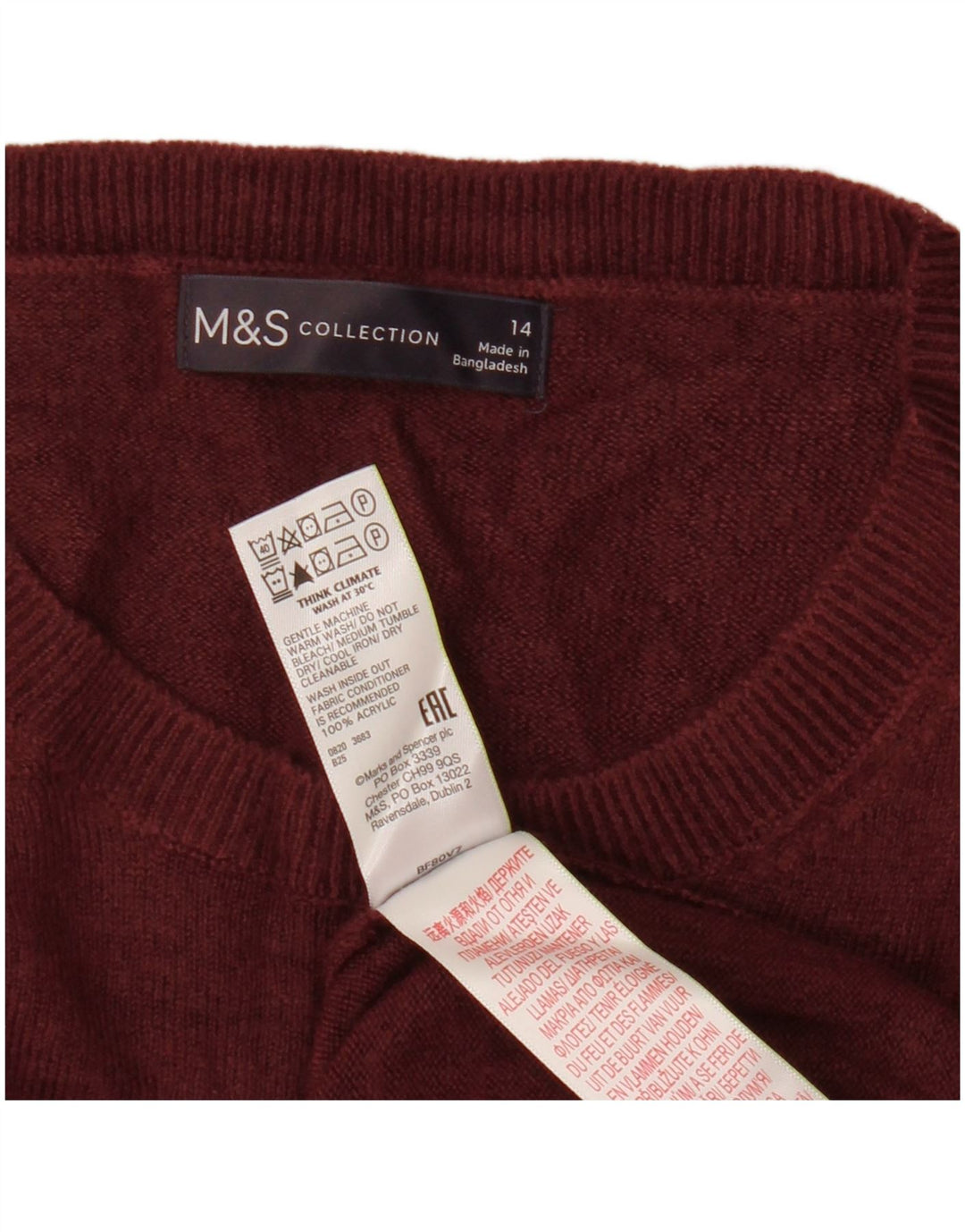 MARKS & SPENCER Ženski džemper s okruglim izrezom UK 14 Veliki kestenjasti akril