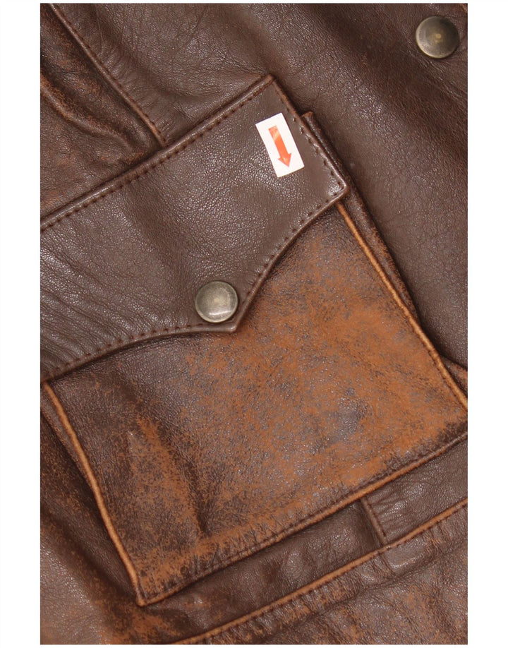 Vintage ženska uspravna kožna jakna UK 10 Mala smeđa