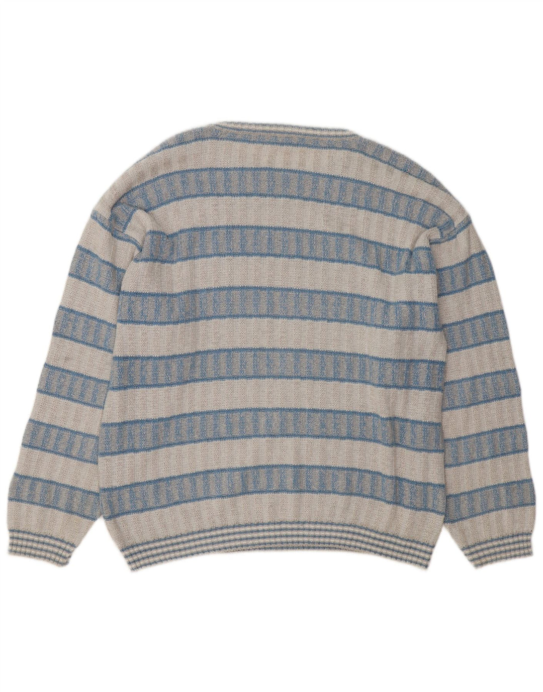 VINTAGE Mens Crew Neck Jumper Sweater Large Blue Striped