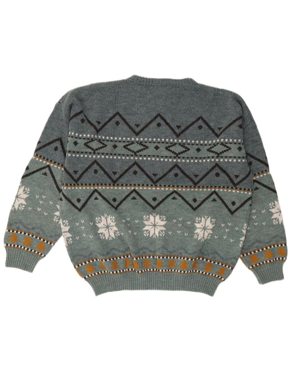 Vintage muški džemper s okruglim izrezom IT 52 Large Blue Fair Isle