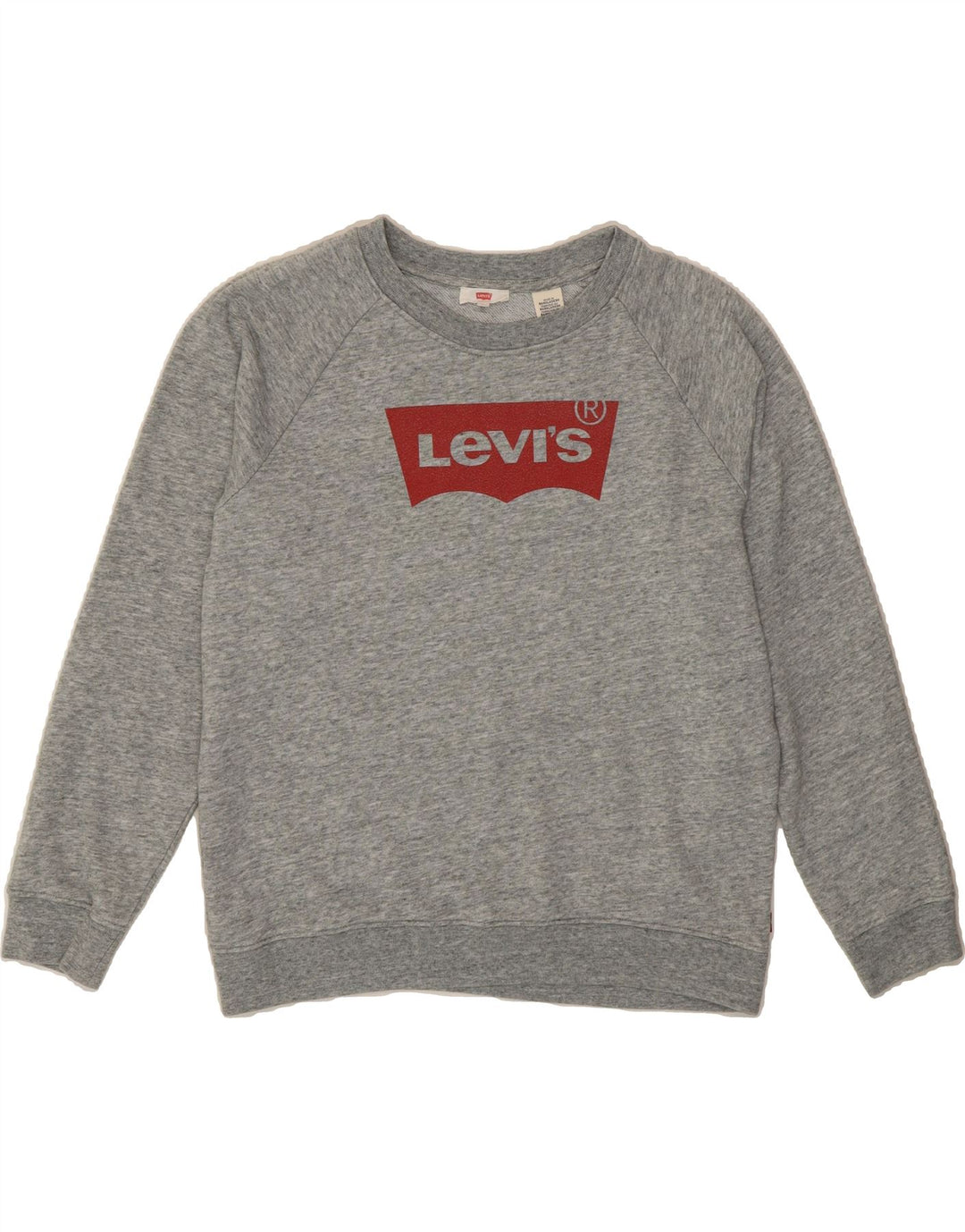 LEVI'S Womens Graphic Sweatshirt Jumper UK 14 Medium Grey Flecked Cotton Vintage Levi's and Second-Hand Levi's from Messina Hembry 