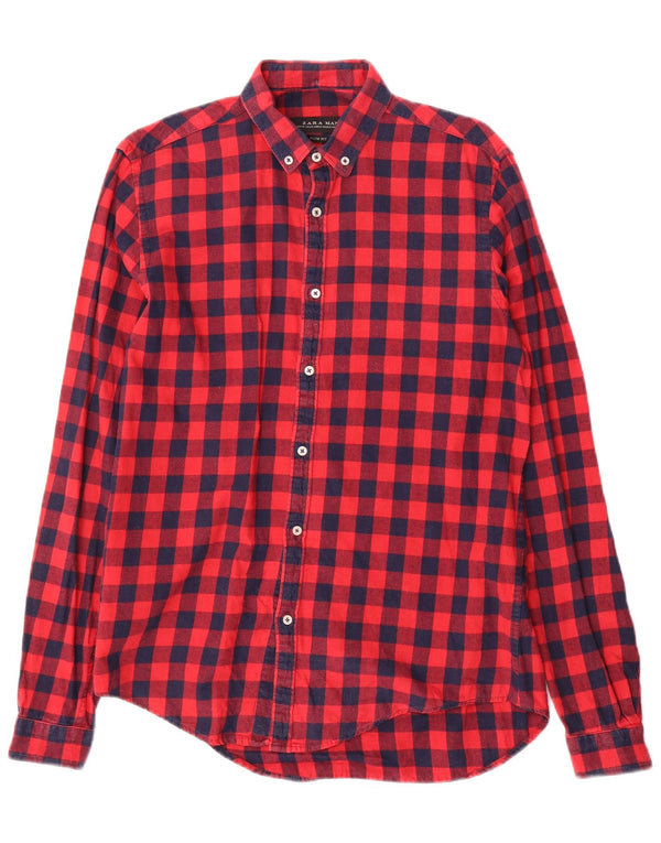 Zara muška uska flanelska košulja srednje crvene boje od gingham pamuka