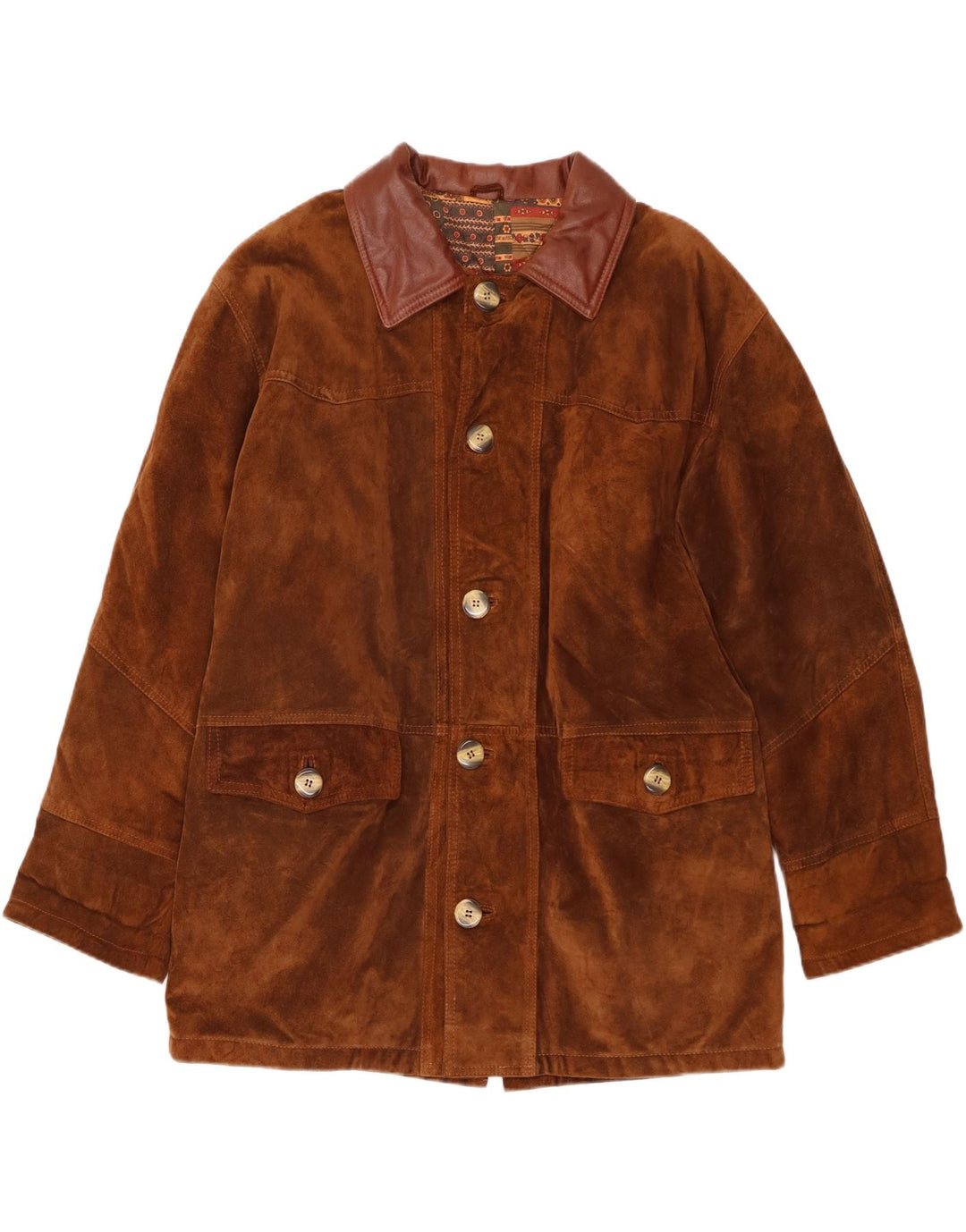 Vintage muška široka jakna od brušene kože IT 46, mala smeđa koža