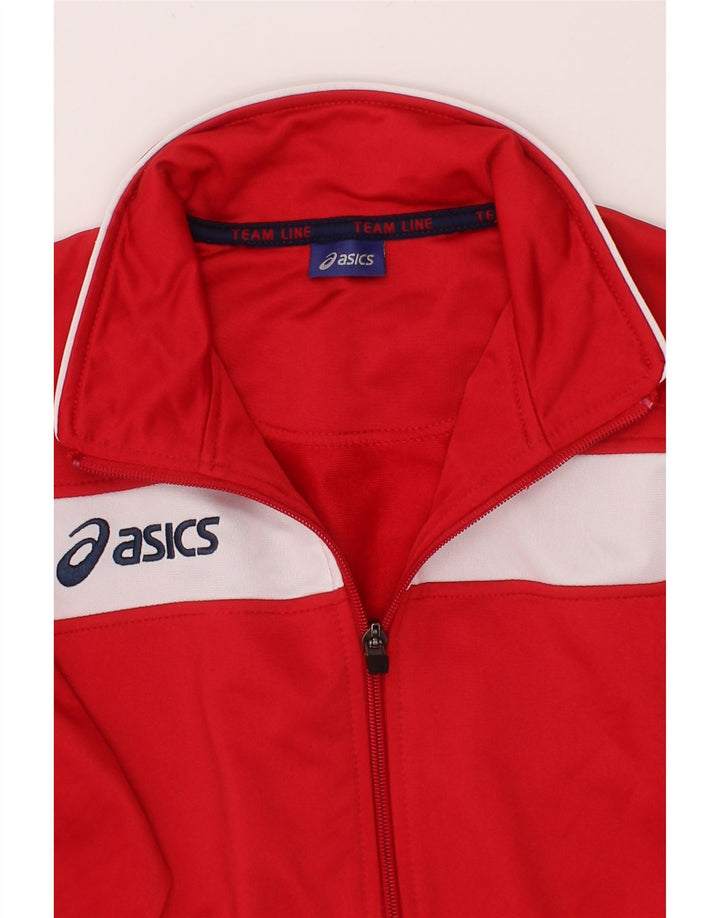 ASICS Boys Tracksuit Top Jacket 13-14 Years Red Colourblock Polyester Vintage Asics and Second-Hand Asics from Messina Hembry 