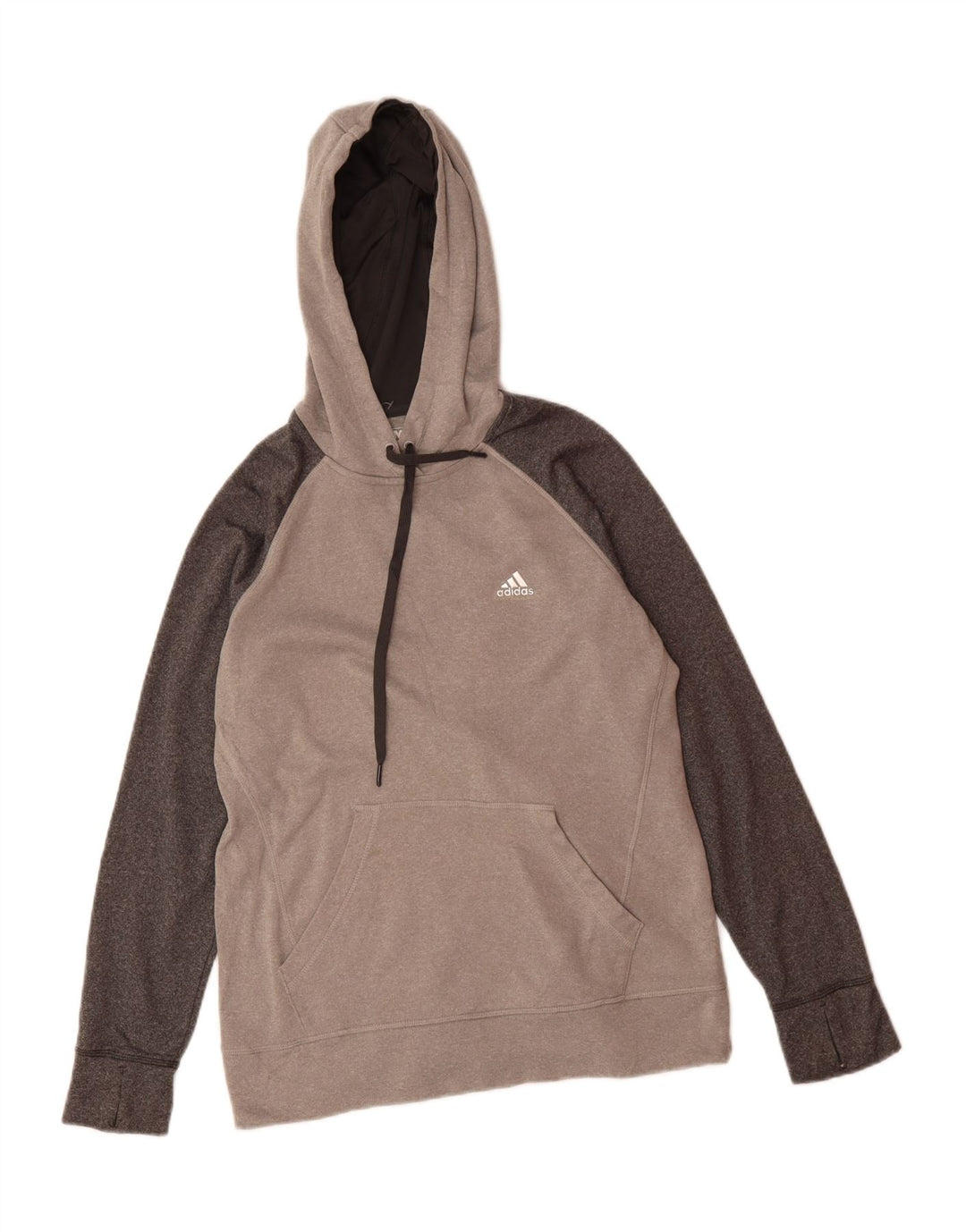 ADIDAS Womens Hoodie Jumper UK 14 Medium Grey Colourblock Polyester Vintage Adidas and Second-Hand Adidas from Messina Hembry 